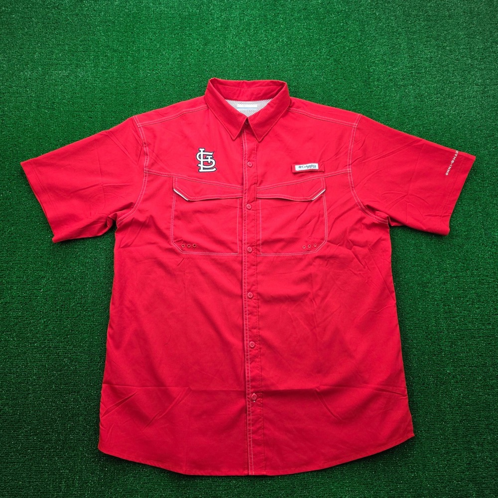 St Louis Cardinals Columbia PFG Shirt Mens Large Red Button Up MLB Omni Shade